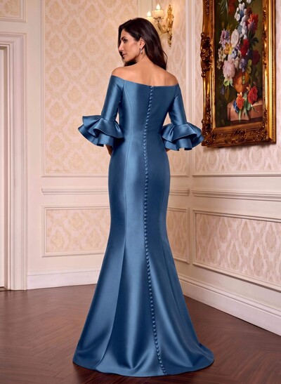 Flattering Off-Shoulder Satin Mother Of The Bride Dresses With Ruffles