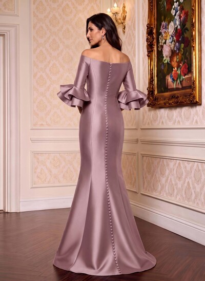 Flattering Off-Shoulder Satin Mother Of The Bride Dresses With Ruffles
