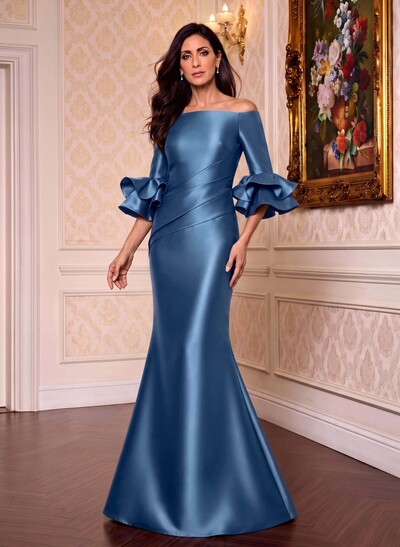 Flattering Off-Shoulder Satin Mother Of The Bride Dresses With Ruffles