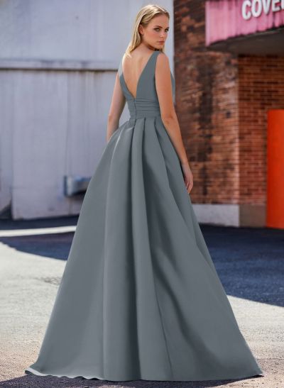 Elegant Pleated V-Neck Overskirt Satin Mother Of The Bride Dresses