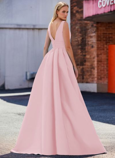 Elegant Pleated A-Line V-Neck Overskirt Satin Mother Of The Bride Dresses