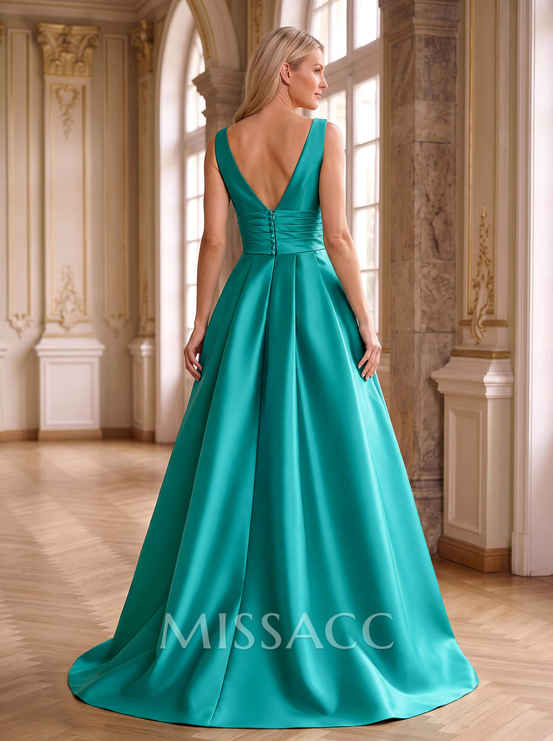 Elegant Pleated V-Neck Overskirt Satin Mother Of The Bride Dresses Elegant Pleated V-Neck Overskirt Satin Mother Of The Bride Dresses