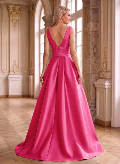 Elegant Pleated V-Neck Overskirt Satin Mother Of The Bride Dresses