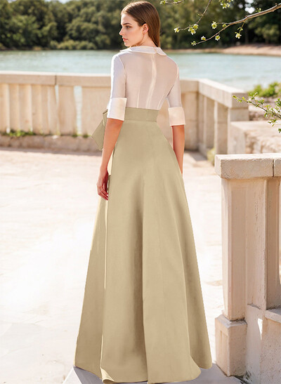 A-Line V-Neck 1/2 Sleeves Satin Mother Of The Bride Dresses With Bow(s)