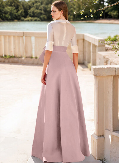 A-Line V-Neck 1/2 Sleeves Satin Mother Of The Bride Dresses With Bow(s)