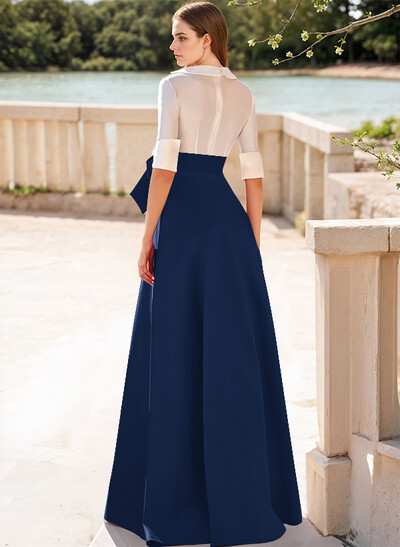 A-Line V-Neck 1/2 Sleeves Satin Mother Of The Bride Dresses With Bow(s)