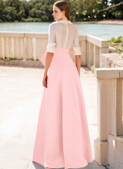 A-Line V-Neck 1/2 Sleeves Satin Mother Of The Bride Dresses With Bow(s)