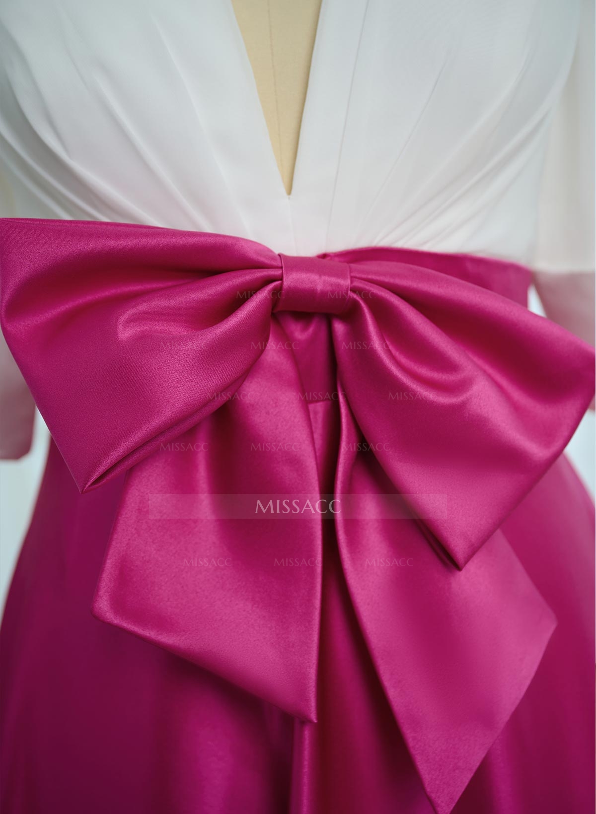 A-Line V-Neck 1/2 Sleeves Satin Mother Of The Bride Dresses With Bow(s)