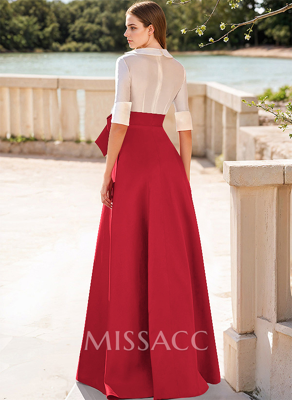A-Line V-Neck 1/2 Sleeves Satin Mother Of The Bride Dresses With Bow(s) A-Line V-Neck 1/2 Sleeves Satin Mother Of The Bride Dresses With Bow(s)