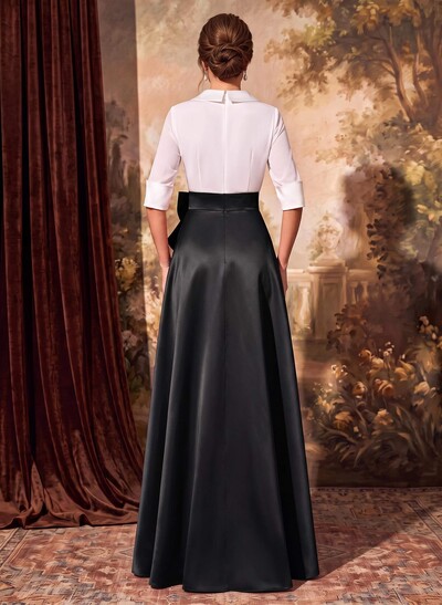 A-Line V-Neck 1/2 Sleeves Satin Mother Of The Bride Dresses With Bow(s)
