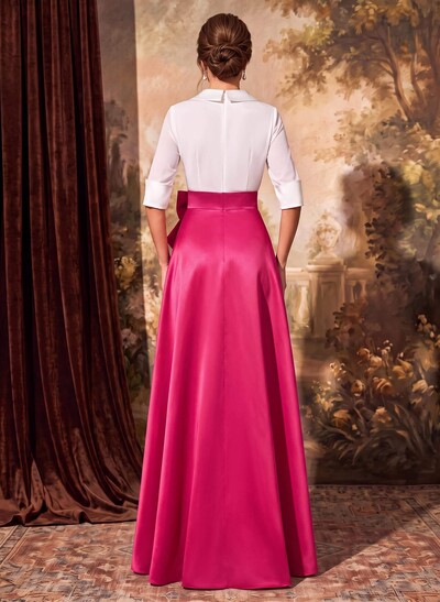 A-Line V-Neck 1/2 Sleeves Satin Mother Of The Bride Dresses With Bow(s)