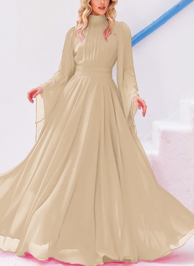 A-Line Halter Long Sleeves Floor-Length Chiffon Mother Of The Bride Dresses