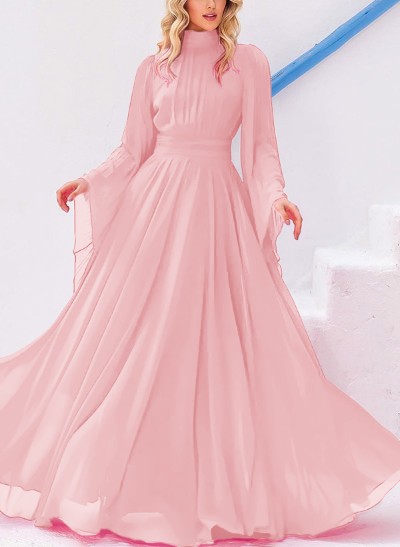 A-Line Halter Long Sleeves Floor-Length Chiffon Mother Of The Bride Dresses