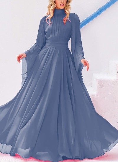 A-Line Halter Long Sleeves Floor-Length Chiffon Mother Of The Bride Dresses