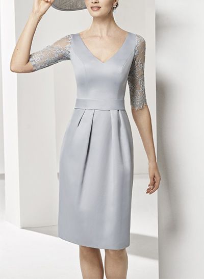 Sheath/Column V-Neck Satin Mother Of The Bride Dresses With Appliques Lace