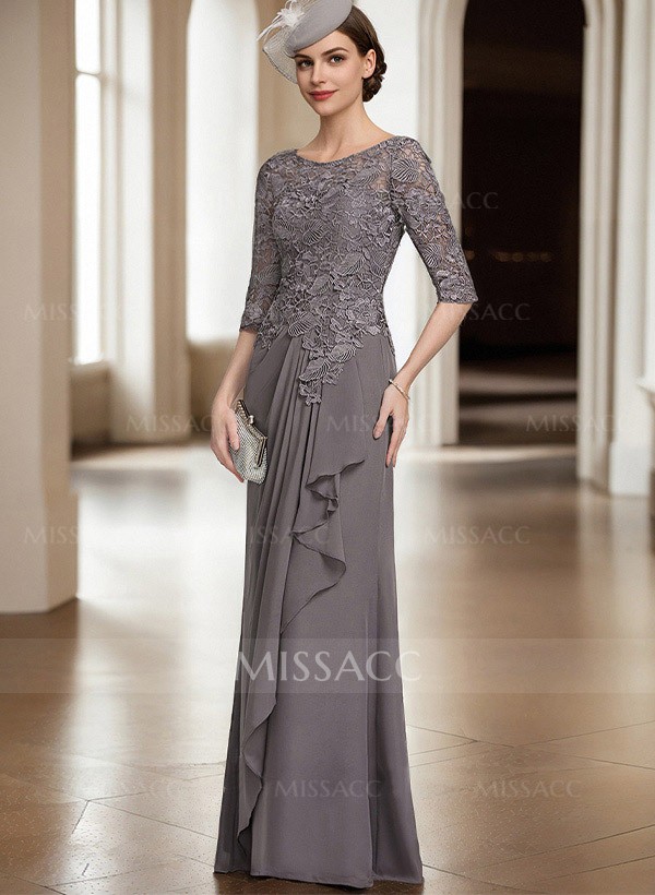 A-Line Scoop Neck Chiffon Mother Of The Bride Dresses With Appliques Lace