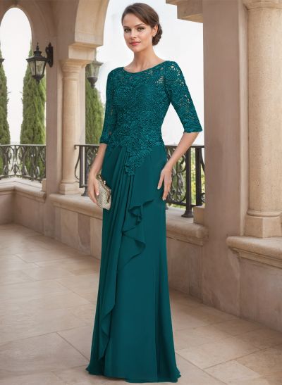 A-Line Scoop Neck Chiffon Mother Of The Bride Dresses With Appliques Lace