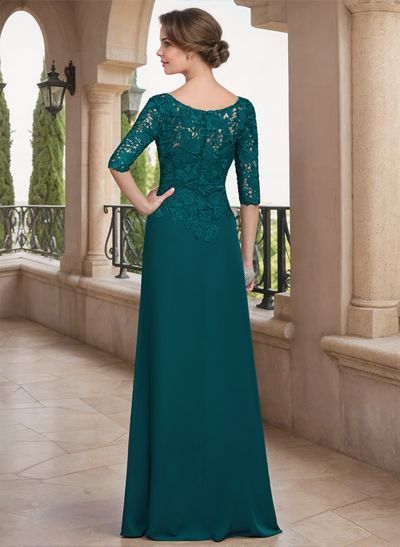 A-Line Scoop Neck Chiffon Mother Of The Bride Dresses With Appliques Lace