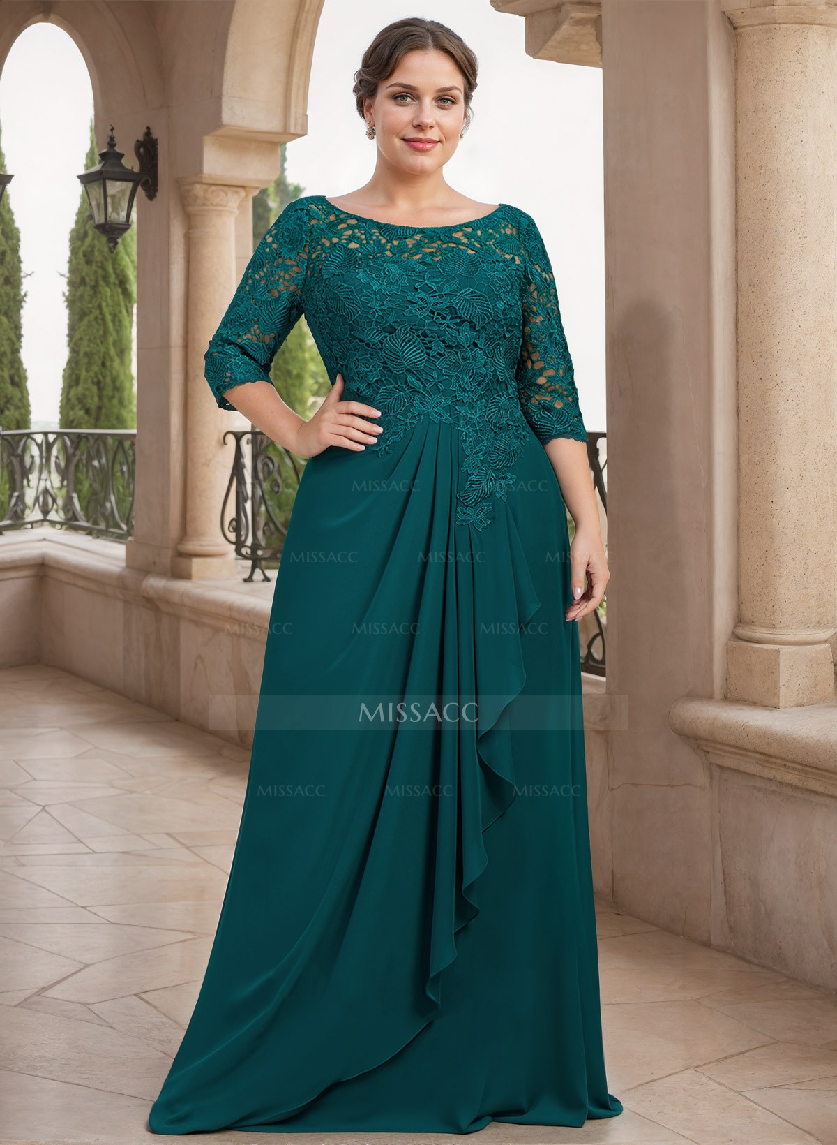 A-Line Scoop Neck Chiffon Mother Of The Bride Dresses With Appliques Lace