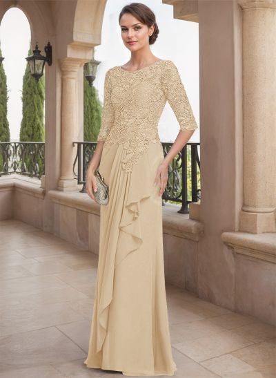 A-Line Scoop Neck Chiffon Mother Of The Bride Dresses With Appliques Lace