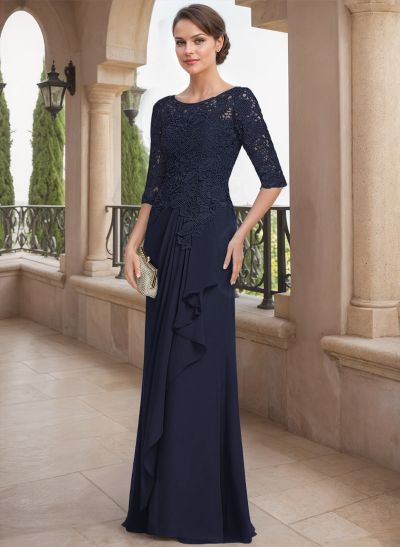 A-Line Scoop Neck Chiffon Mother Of The Bride Dresses With Appliques Lace