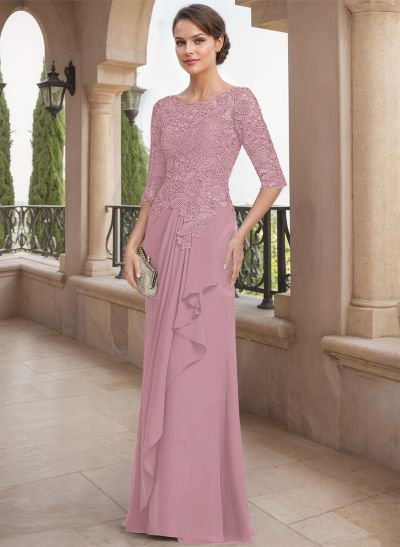 A-Line Scoop Neck Chiffon Mother Of The Bride Dresses With Appliques Lace