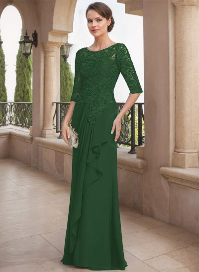 A-Line Scoop Neck Chiffon Mother Of The Bride Dresses With Appliques Lace