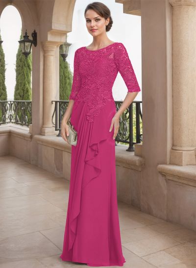 A-Line Scoop Neck Chiffon Mother Of The Bride Dresses With Appliques Lace