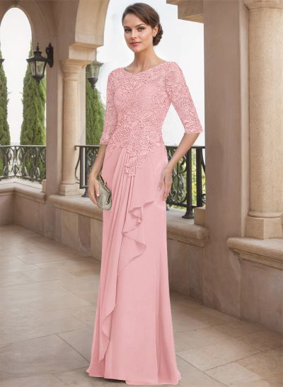 A-Line Scoop Neck Chiffon Mother Of The Bride Dresses With Appliques Lace