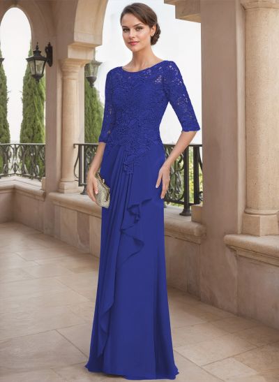 A-Line Scoop Neck Chiffon Mother Of The Bride Dresses With Appliques Lace