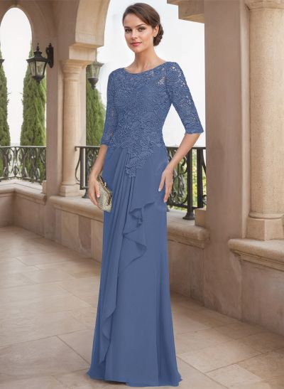 A-Line Scoop Neck Chiffon Mother Of The Bride Dresses With Appliques Lace