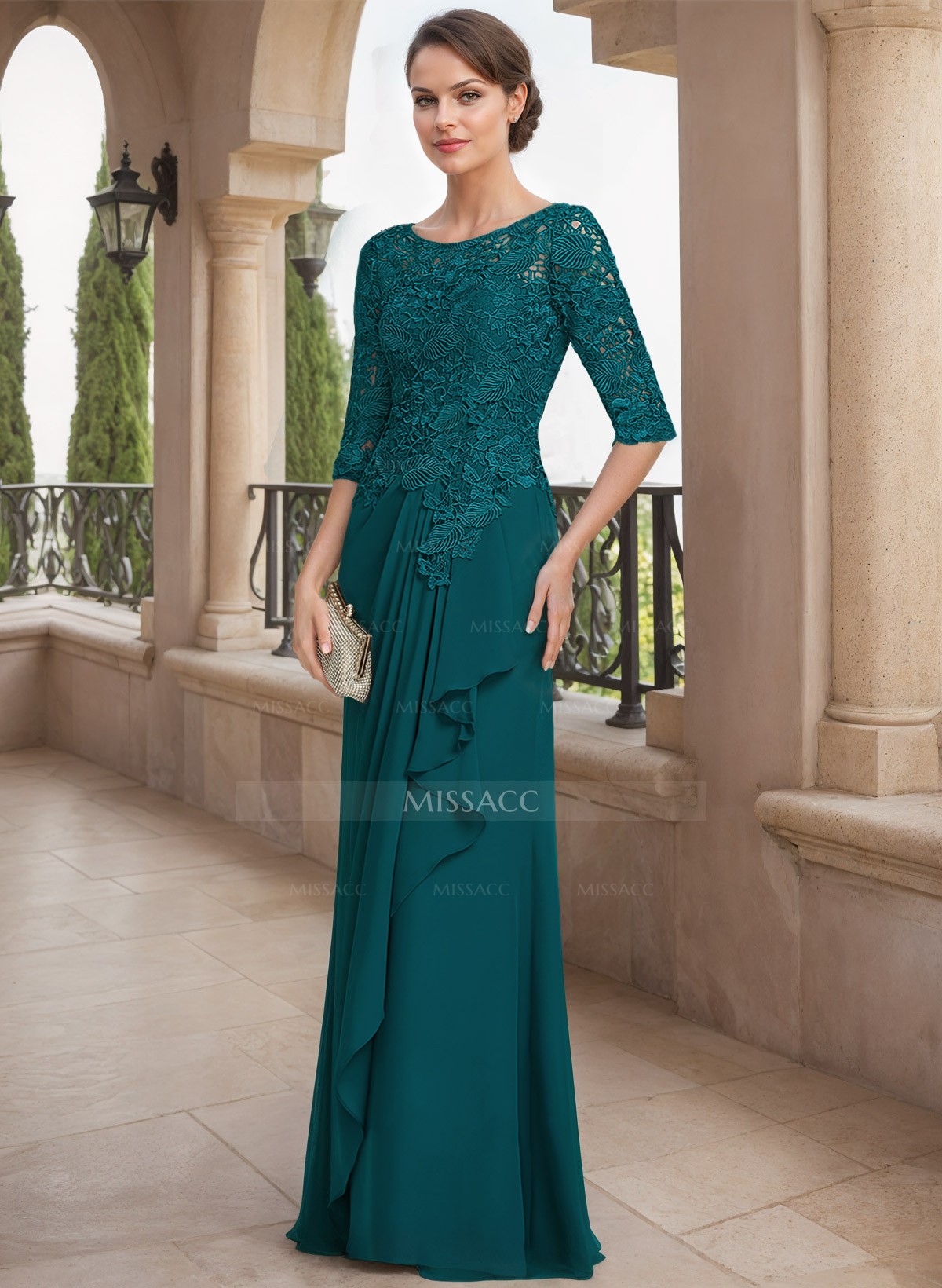 A-Line Scoop Neck Chiffon Mother Of The Bride Dresses With Appliques Lace