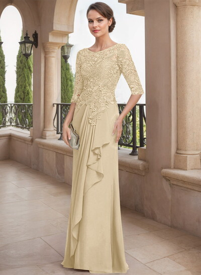 Scoop Neck Chiffon Mother Of The Bride Dresses With Appliques Lace