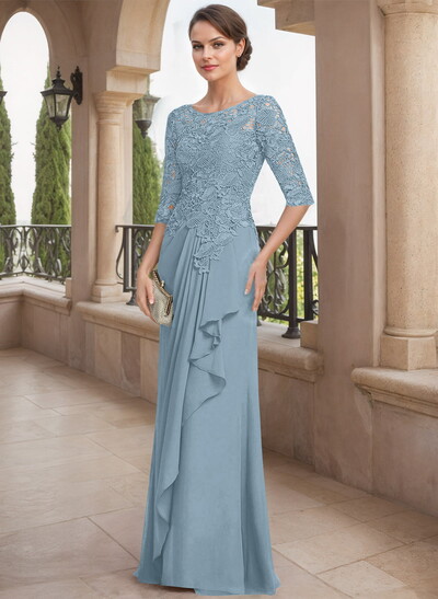 Scoop Neck Chiffon Mother Of The Bride Dresses With Appliques Lace