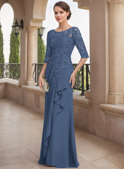Scoop Neck Chiffon Mother Of The Bride Dresses With Appliques Lace