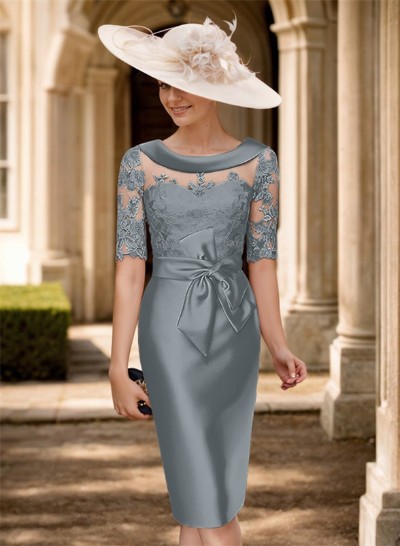 Sheath/Column Scoop Neck Satin Mother Of The Bride Dresses With Appliques Lace