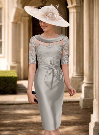 Sheath/Column Scoop Neck Satin Mother Of The Bride Dresses With Appliques Lace