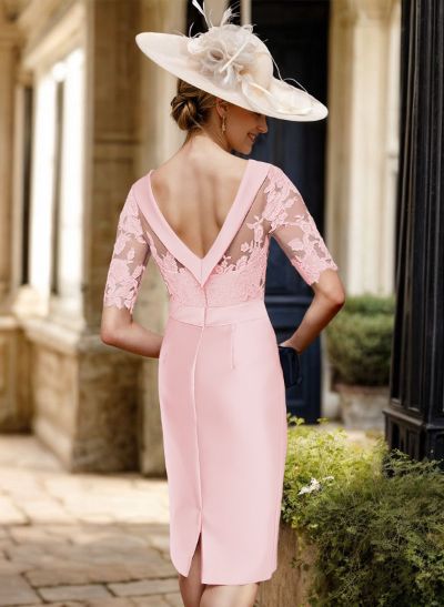 Sheath/Column Scoop Neck Satin Mother Of The Bride Dresses With Appliques Lace