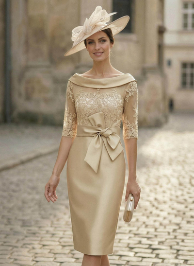 Sheath/Column Scoop Neck Satin Mother Of The Bride Dresses With Appliques Lace