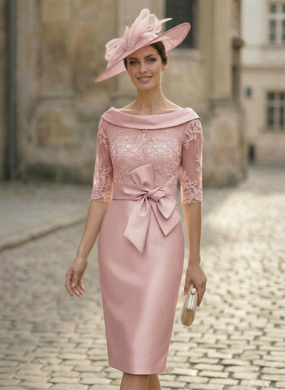 Sheath/Column Scoop Neck Satin Mother Of The Bride Dresses With Appliques Lace