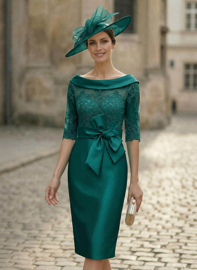 Sheath/Column Scoop Neck Satin Mother Of The Bride Dresses With Appliques Lace