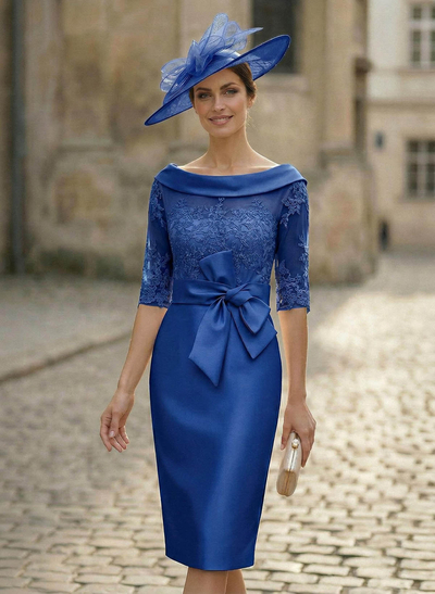 Sheath/Column Scoop Neck Satin Mother Of The Bride Dresses With Appliques Lace