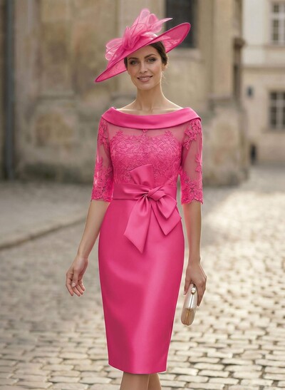 Sheath/Column Scoop Neck Satin Mother Of The Bride Dresses With Appliques Lace