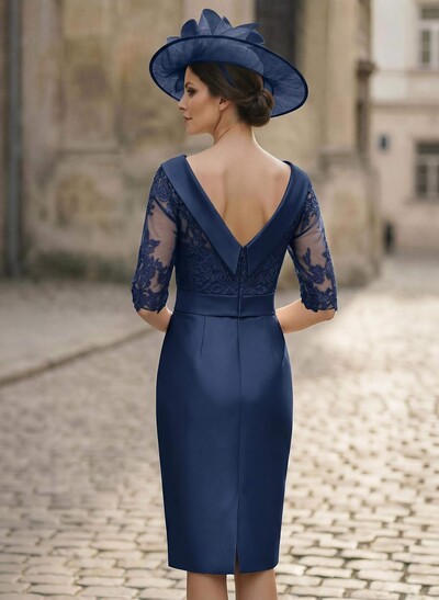 Sheath/Column Scoop Neck Satin Mother Of The Bride Dresses With Appliques Lace