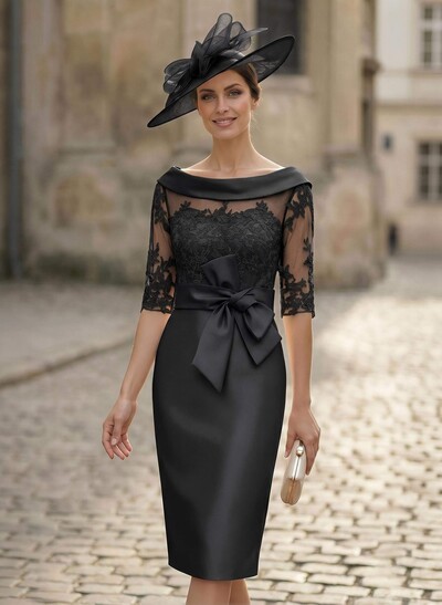 Sheath/Column Scoop Neck Satin Mother Of The Bride Dresses With Appliques Lace