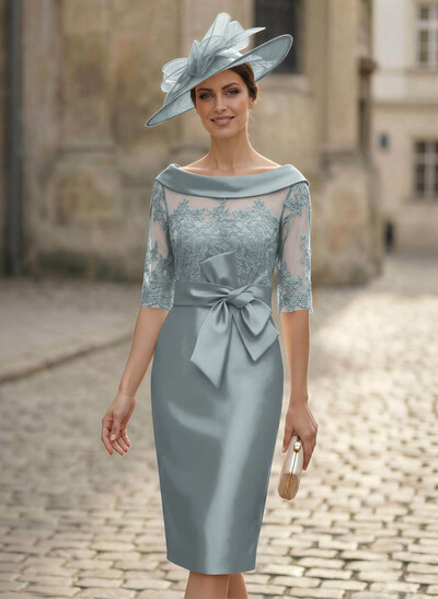 Sheath/Column Scoop Neck Satin Mother Of The Bride Dresses With Appliques Lace