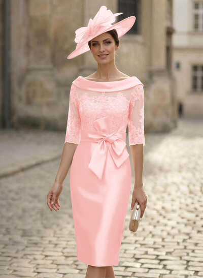 Sheath/Column Scoop Neck Satin Mother Of The Bride Dresses With Appliques Lace