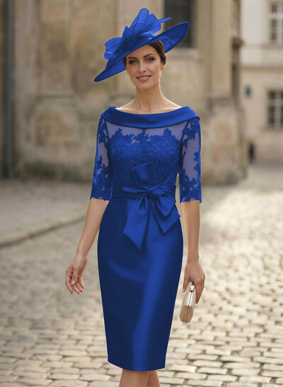Sheath/Column Scoop Neck Satin Mother Of The Bride Dresses With Appliques Lace