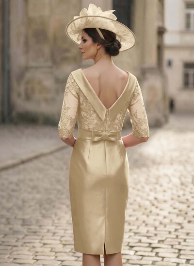 Sheath/Column Scoop Neck Satin Mother Of The Bride Dresses With Appliques Lace