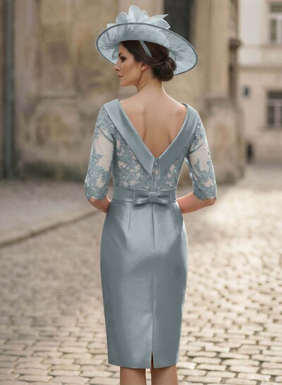Sheath/Column Scoop Neck Satin Mother Of The Bride Dresses With Appliques Lace